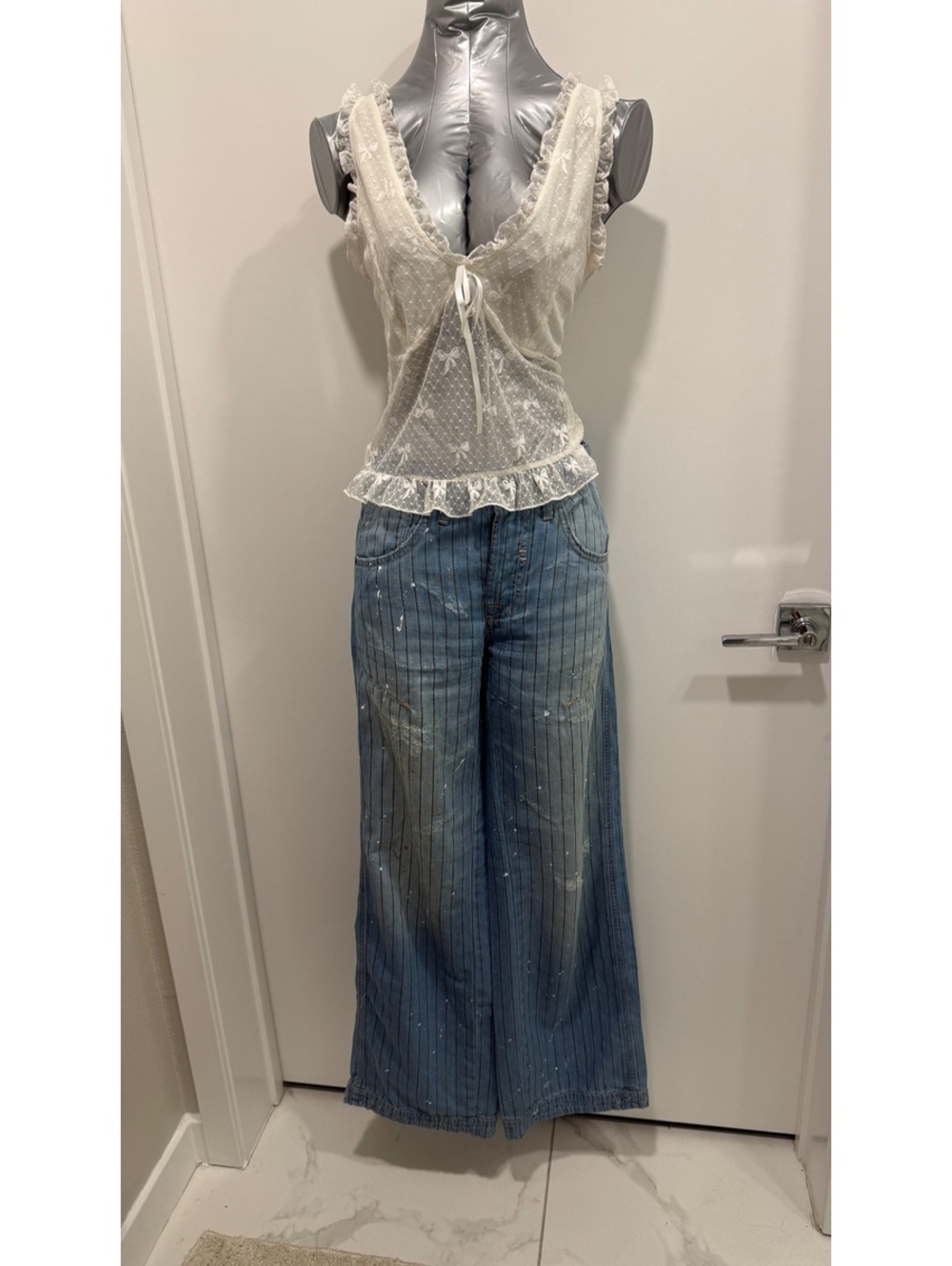 Rebellious Dreamer Sheer Bow Lace Top M Coquette Y2K Lingerie Cami Cottagecore